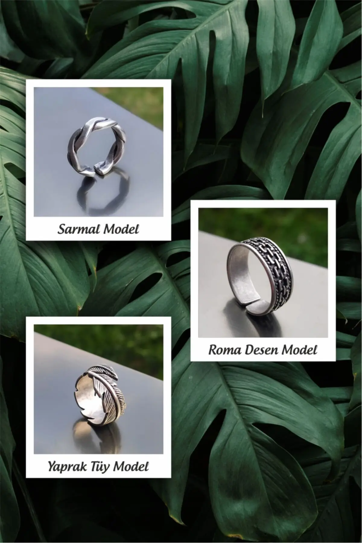 The Collection Unisex Set of 3 Spiral Pattern Feather Silver Plated Adjustable Rings