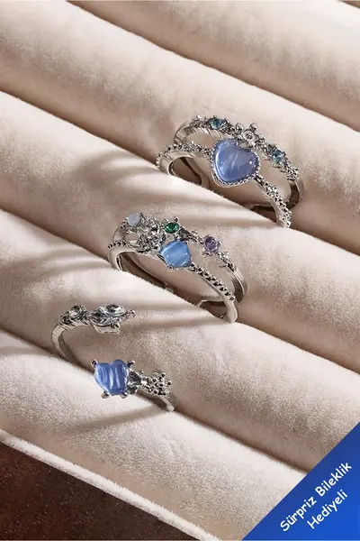 The Collection 3-Piece Blue Stone Combination Moon Star Butterfly Pinterest Design Ring Set