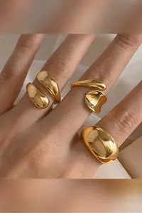 The Collection 3-Piece Combination Water Drop Form Design Gold Ring Set - Image 2
