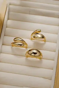 The Collection 3-Piece Combination Water Drop Form Design Gold Ring Set - Image 4