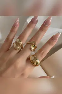 The Collection 3-Piece Combination Water Drop Form Design Gold Ring Set - Image 5