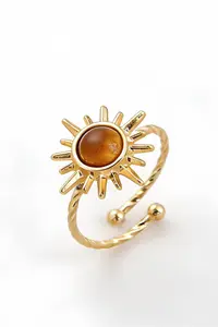 The Collection 3-Piece Combination Brown Stone Gold Vintage Adjustable Ring Set - Image 5
