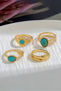 The Collection 4-Piece Combination Turquoise Blue Stone Model Gold Ring Set - Image 6