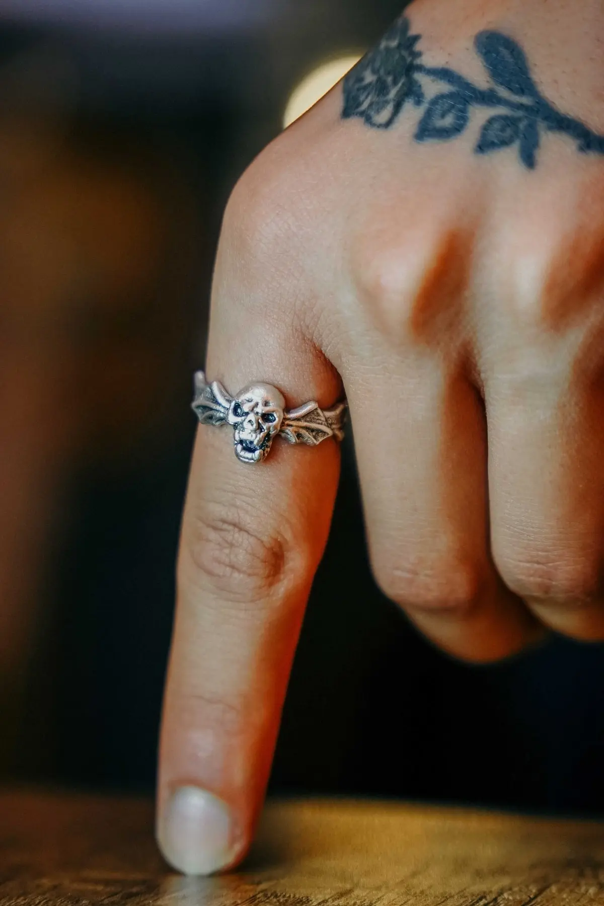The Collection Winged Skull Silver Plated Adjustable Ring