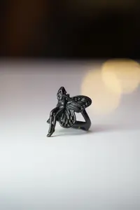The Collection Women's Angel Wing Adjustable Ring with Matte Black Wings - Image 3