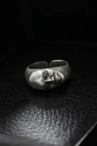 The Collection Antique Silver Plated Face Model Adjustable Ring - Image 3