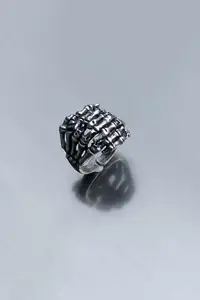 The Collection Antique Silver Skeleton Double Hand Shaped Adjustable Ring - Image 3