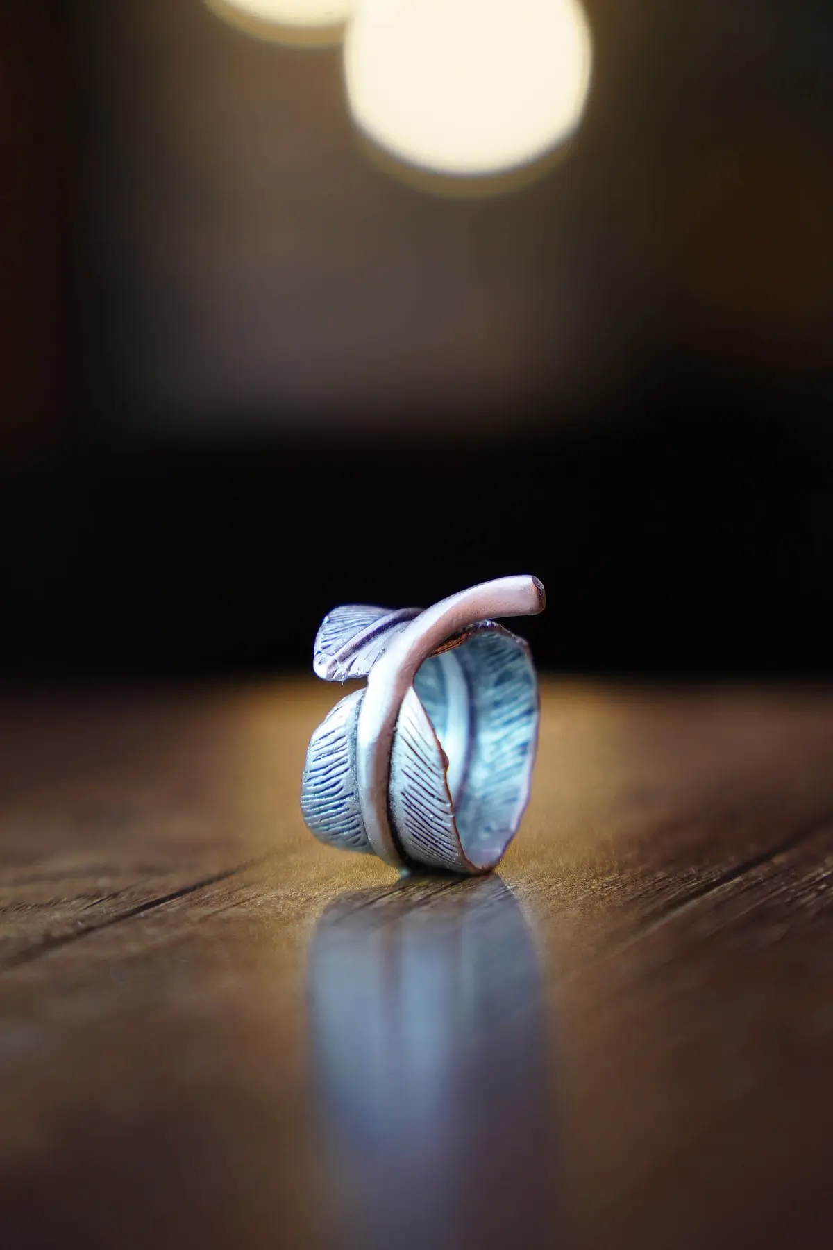 The Collection Leaf Feather Feather Adjustable Silver Plated Ring