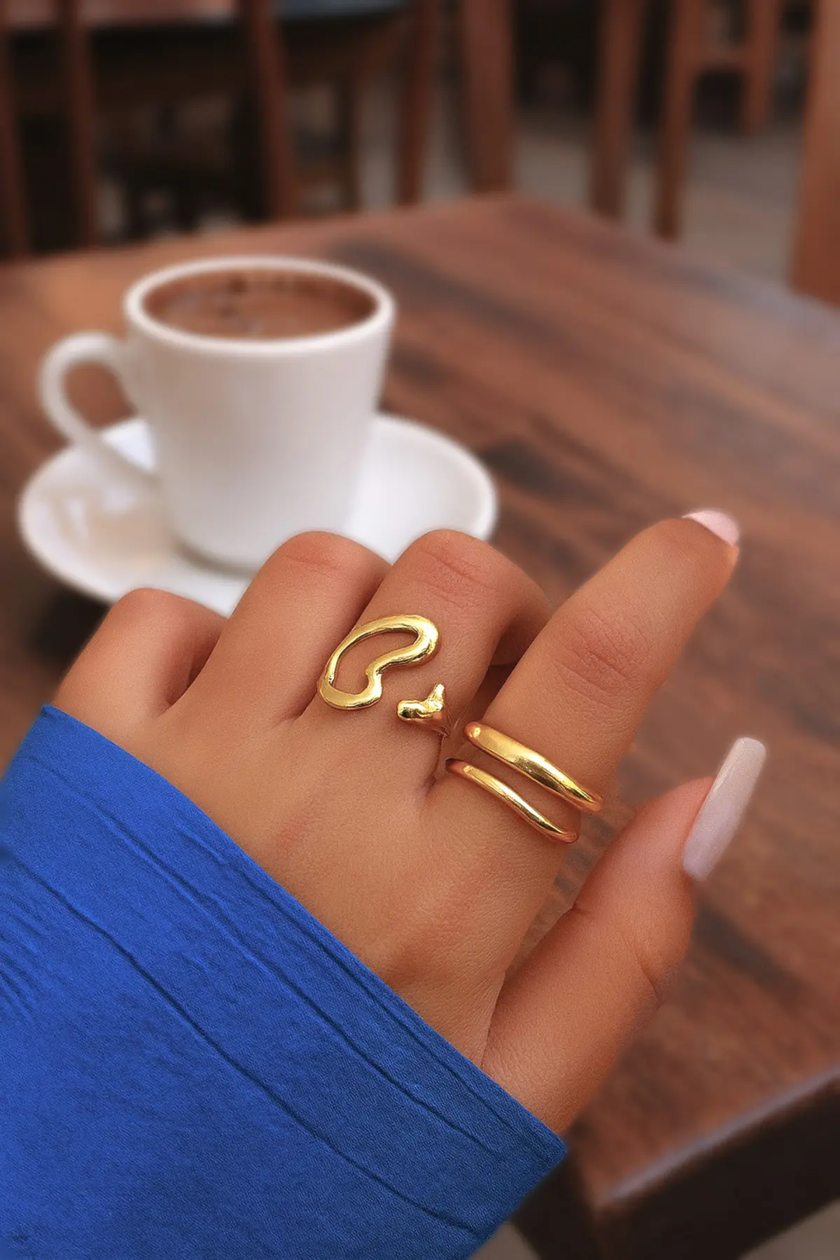 The Collection Set of 2 Modern Wave and Heart Open Form Rings Vip Rings