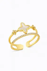The Collection Zircon Stone Clover Gold Plated Adjustable Vip Ring - Image 3