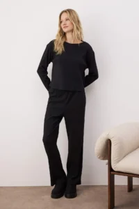 TRENDYOLMiLLA Black Ribbed Knitting Pajama Set - Image 2