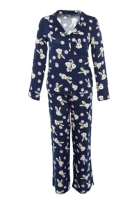 TRENDYOLMiLLA Navy Blue Rabbit Patterned Viscose Woven Pajama Set - Image 7