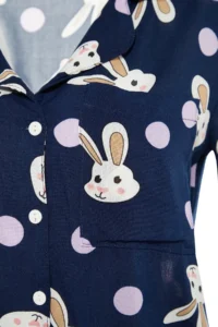 TRENDYOLMiLLA Navy Blue Rabbit Patterned Viscose Woven Pajama Set - Image 8