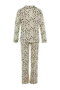 TRENDYOLMiLLA Beige 100% Cotton Leopard Patterned Shirt-Pants Knitted Pajama Set - Image 11