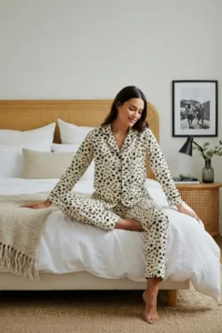 TRENDYOLMiLLA Beige 100% Cotton Leopard Patterned Shirt-Pants Knitted Pajama Set - Image 3