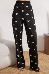TRENDYOLMiLLA Black 100% Cotton Heart Knitted Pajama Set - Image 3