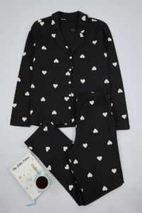 TRENDYOLMiLLA Black 100% Cotton Heart Knitted Pajama Set - Image 5