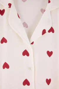 TRENDYOLMiLLA Ecru-Claret Red 100% Cotton Heart Patterned Knitted Pajama Set - Image 6