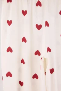 TRENDYOLMiLLA Ecru-Claret Red 100% Cotton Heart Patterned Knitted Pajama Set - Image 7