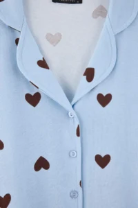 TRENDYOLMiLLA Light Blue 100% Cotton Heart Patterned Knitted Pajama Set - Image 6