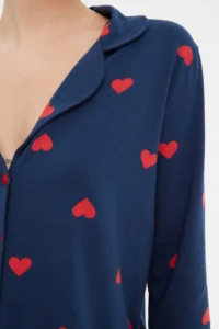TRENDYOLMiLLA Navy Blue 100% Cotton Heart Knitted Pajama Set - Image 5