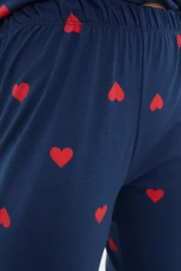 TRENDYOLMiLLA Navy Blue 100% Cotton Heart Knitted Pajama Set - Image 6