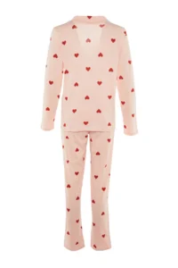 TRENDYOLMiLLA Pink 100% Cotton Heart Knitted Pajama Set - Image 10