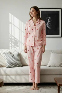 TRENDYOLMiLLA Pink 100% Cotton Heart Knitted Pajama Set - Image 2