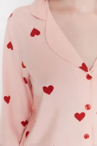 TRENDYOLMiLLA Pink 100% Cotton Heart Knitted Pajama Set - Image 5