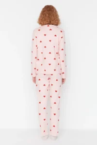 TRENDYOLMiLLA Pink 100% Cotton Heart Knitted Pajama Set - Image 7
