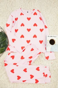 TRENDYOLMiLLA Women's Mini Me/Mother Girl Pink 100% Cotton Heart Knitted Pajama Set - Image 4