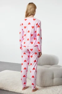 TRENDYOLMiLLA Women's Mini Me/Mother Girl Pink 100% Cotton Heart Knitted Pajama Set - Image 7