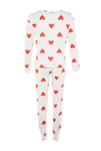 TRENDYOLMiLLA White 100% Cotton Heart Knitted Pajama Set - Image 10
