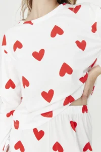 TRENDYOLMiLLA White 100% Cotton Heart Knitted Pajama Set - Image 5