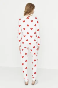TRENDYOLMiLLA White 100% Cotton Heart Knitted Pajama Set - Image 7