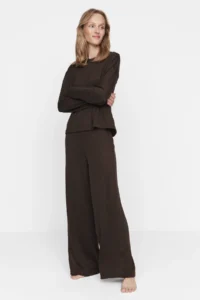 TRENDYOLMiLLA Brown Corded Knitted Pajama Set - Image 3
