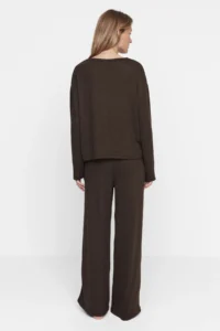 TRENDYOLMiLLA Brown Corded Knitted Pajama Set - Image 6