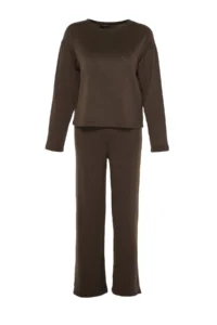 TRENDYOLMiLLA Brown Corded Knitted Pajama Set - Image 7