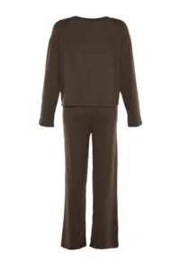 TRENDYOLMiLLA Brown Corded Knitted Pajama Set - Image 9