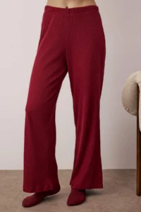 TRENDYOLMiLLA Burgundy Ribbed Knitting Pajama Set - Image 3