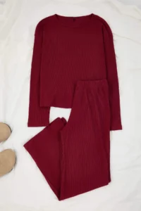 TRENDYOLMiLLA Burgundy Ribbed Knitting Pajama Set - Image 5