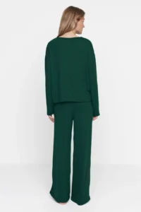 TRENDYOLMiLLA Emerald Green Corded Knitted Pajama Set - Image 6