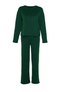 TRENDYOLMiLLA Emerald Green Corded Knitted Pajama Set - Image 7