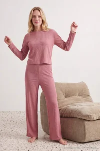 TRENDYOLMiLLA PINK Ribbed Knitting Pajama Set - Image 4