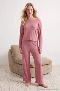 TRENDYOLMiLLA PINK Ribbed Knitting Pajama Set - Image 6
