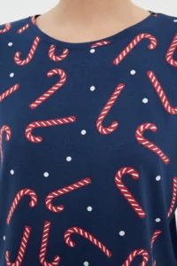 TRENDYOLMiLLA Navy Blue 100% Cotton Christmas Themed Knitted Pajama Set - Image 5