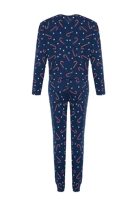 TRENDYOLMiLLA Navy Blue 100% Cotton Christmas Themed Knitted Pajama Set - Image 9