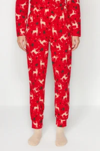 TRENDYOLMiLLA Red 100% Cotton Christmas Themed Knitted Pajama Set - Image 4