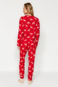TRENDYOLMiLLA Red 100% Cotton Christmas Themed Knitted Pajama Set - Image 5