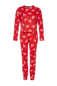 TRENDYOLMiLLA Red 100% Cotton Christmas Themed Knitted Pajama Set - Image 6